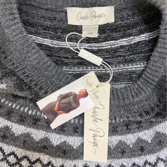 NWT Charlie Paige gray crew neck Nordic sweater dress/tunic ribbed hems medium - Picture 11 of 11